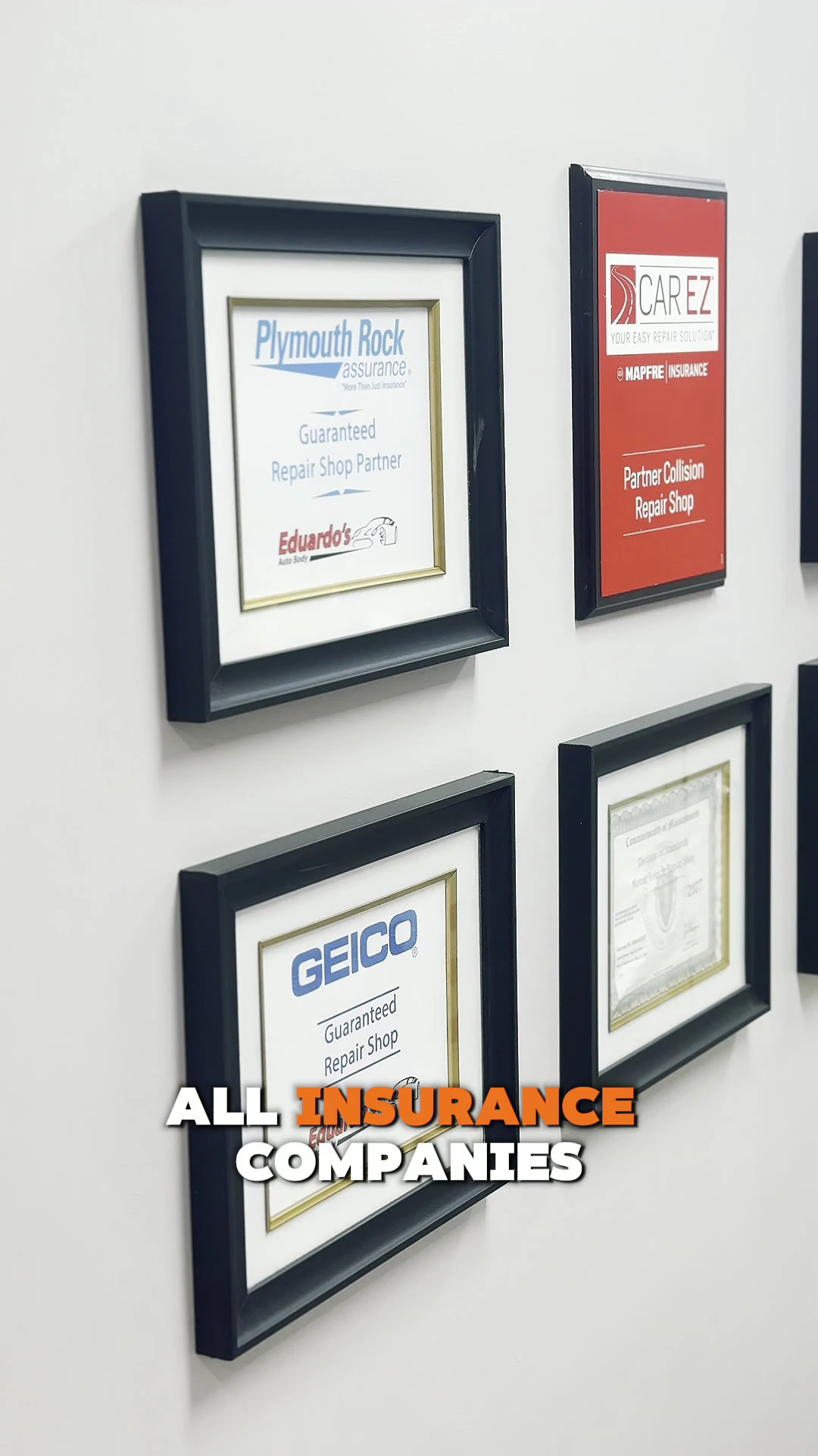 I-CAR Gold certificates displayed at Eduardo’s Auto Body